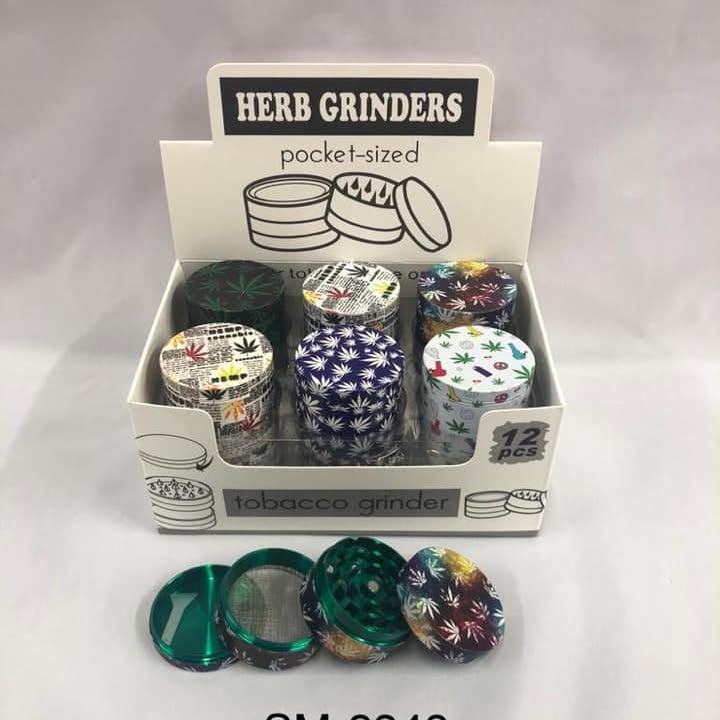 Pocket Herb Grinder Leaf Print Designs
