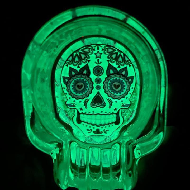 Glow-in-the-Dark Sugar Skull Glass Ashtray