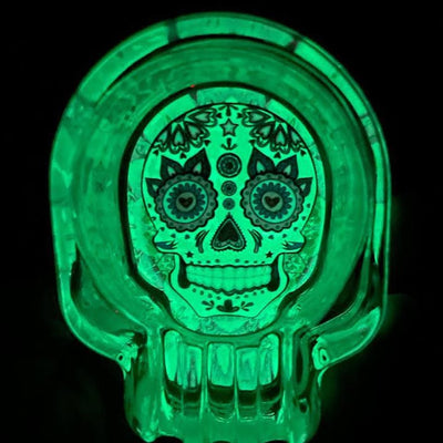 Glow-in-the-Dark Sugar Skull Glass Ashtray