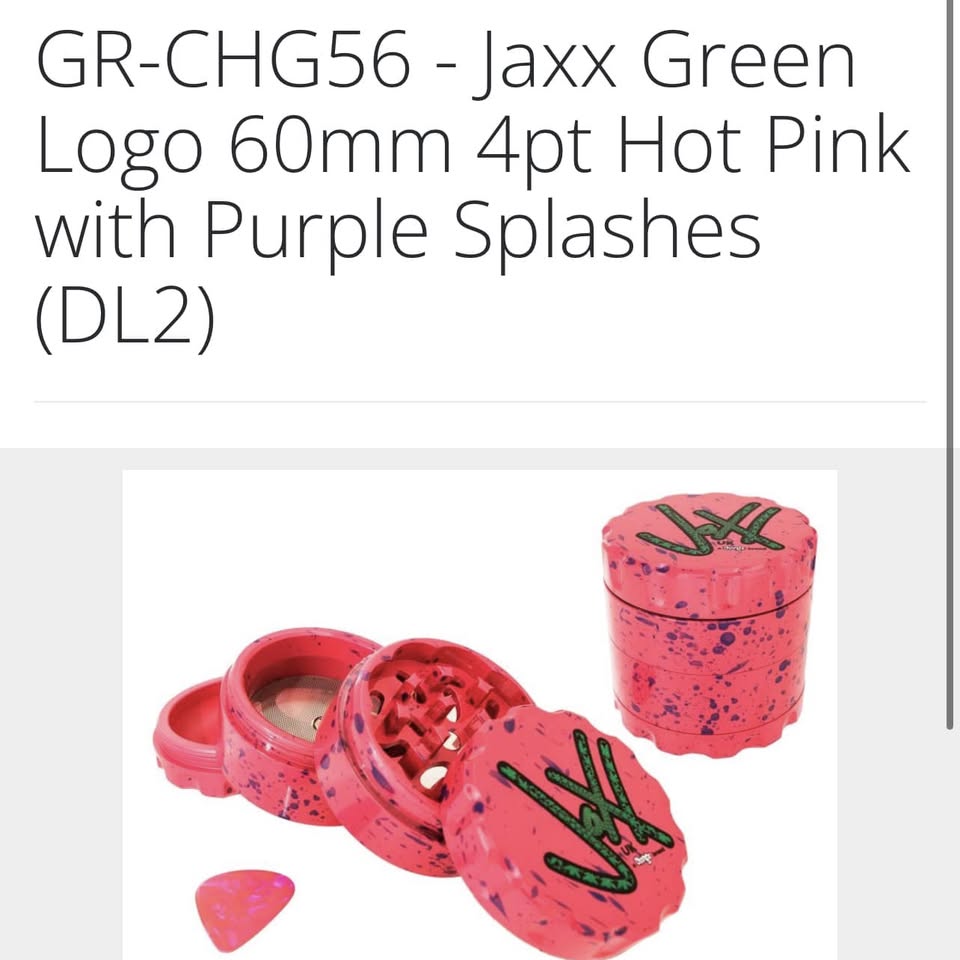 Jaxx Green Logo 60mm 4-Part Grinder Hot Pink with Purple Splashes