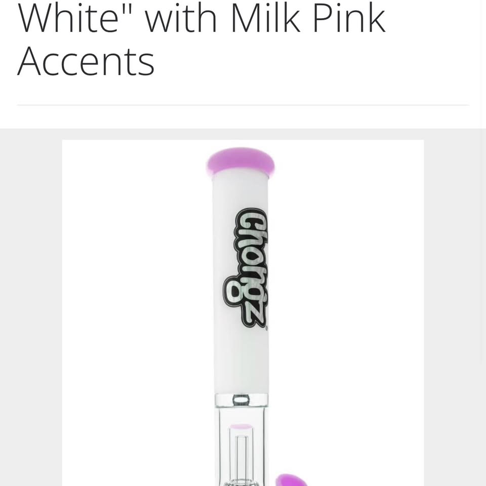 Chongz White Glass Waterpipe with Milk Pink Accents