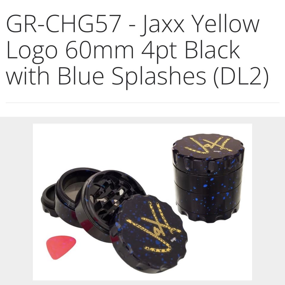 Jaxx Yellow Logo 60mm 4-Part Grinder Black with Blue Splashes