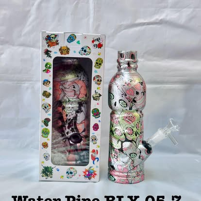 Sugar Skull Print Bottle Glass Water Pipe