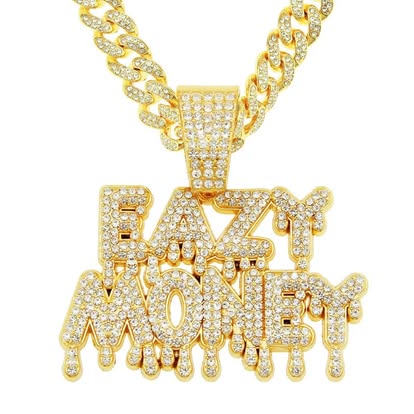 Iced Out EAZY MONEY Pendant Cuban Chain