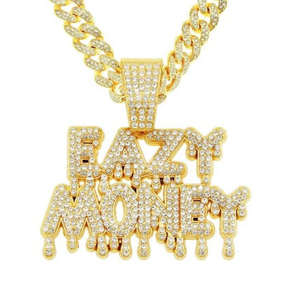 Iced Out EAZY MONEY Pendant Cuban Chain