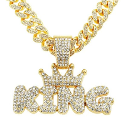 Iced Out KING Crown Pendant Cuban Chain