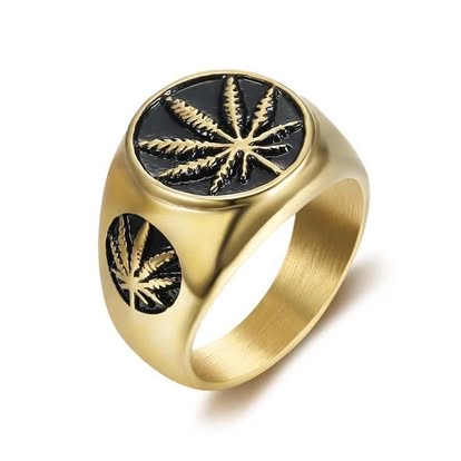 Gold Cannabis Leaf Signet Ring
