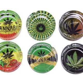 Cannabis Leaf Printed Glass Ashtray