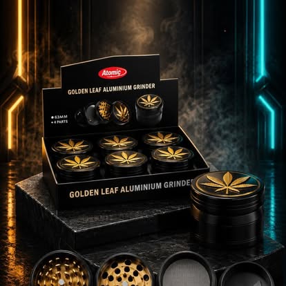 Atomic Golden Leaf Aluminium Grinder 63mm 4 Part