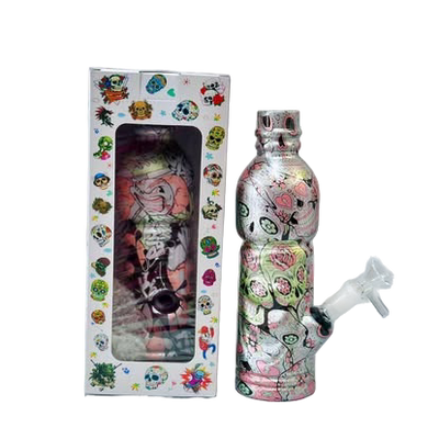 Sugar Skull Print Bottle Glass Water Pipe
