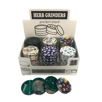 Pocket Herb Grinder Leaf Print Designs