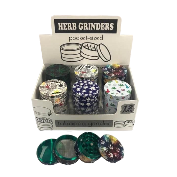 Pocket Herb Grinder Leaf Print Designs