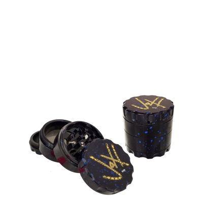 Jaxx Yellow Logo 60mm 4-Part Grinder Black with Blue Splashes