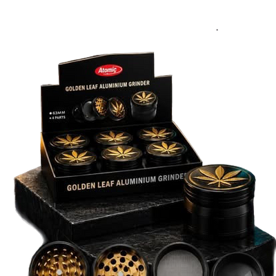 Atomic Golden Leaf Aluminium Grinder 63mm 4 Part