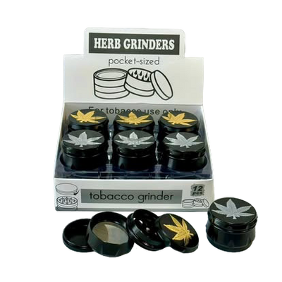 Pocket Herb Grinder 4 Part Black Leaf