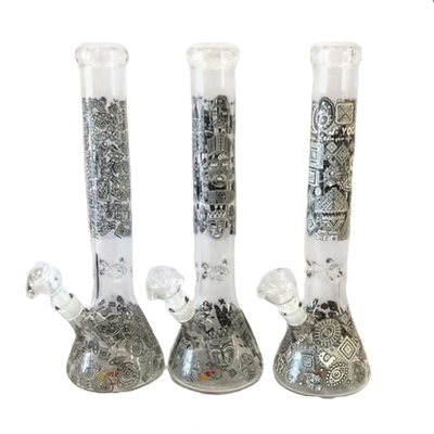 Mandala Print Glass Beaker Bong